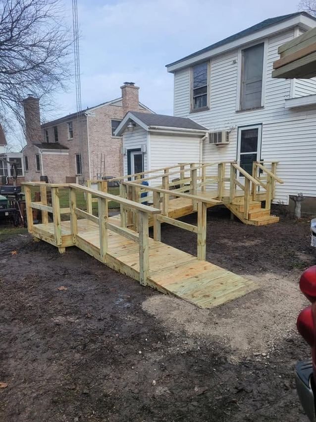 Wooden wheelchair accessibility ramp
